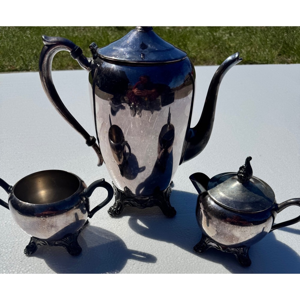 Vintage FB Rogers Silver Co 1083 Silverplate Tea Coffee Set Teapot Sugar Creamer
